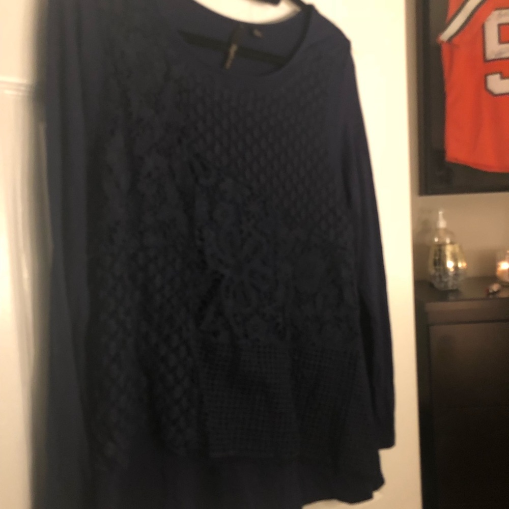 Navy long sleeve top with lace